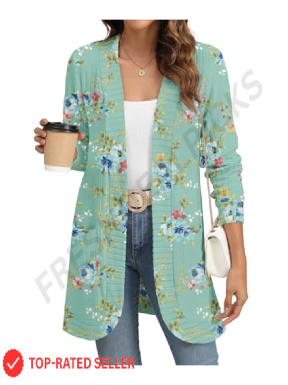 Women's Open Front Cardigan Long Sleeve Sweater with Pockets Lightweight Ribbed